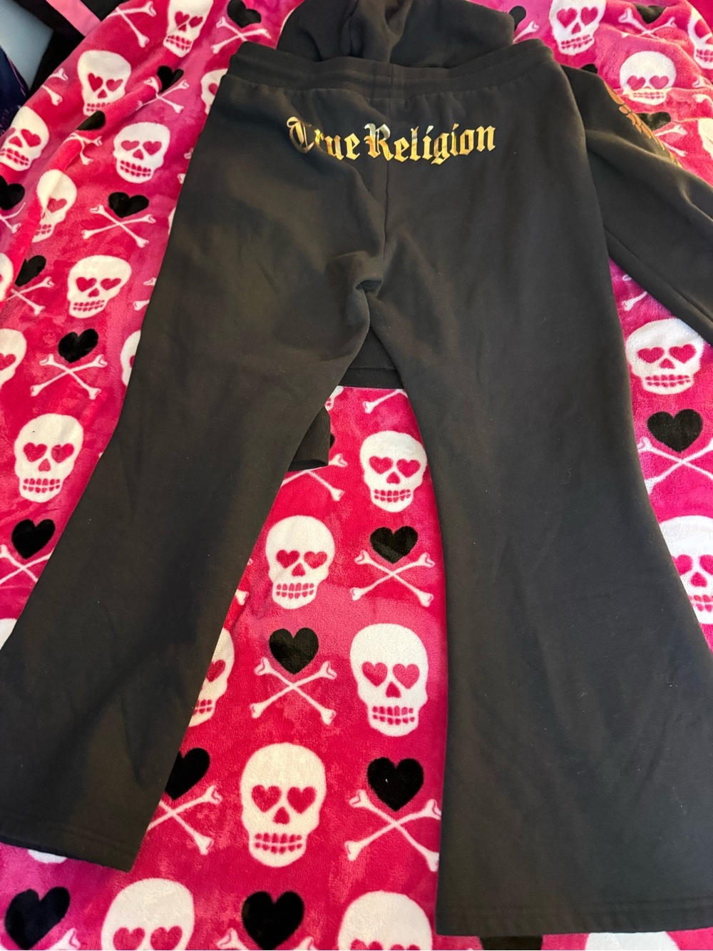 True Religion Black Tracksuit with Gold Wing Accents